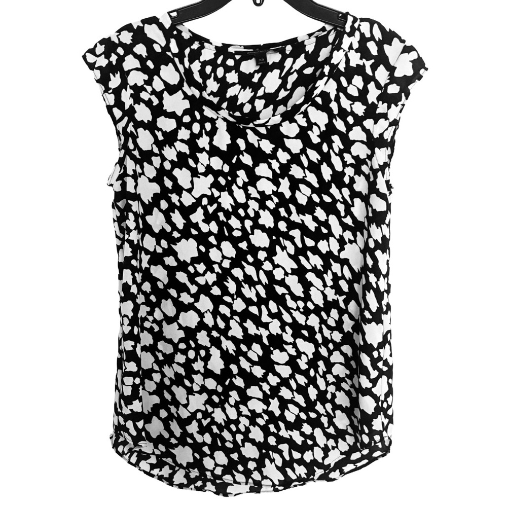 Banana Republic XS Black‎ White Abstract Print Cap Sleeve Blouse